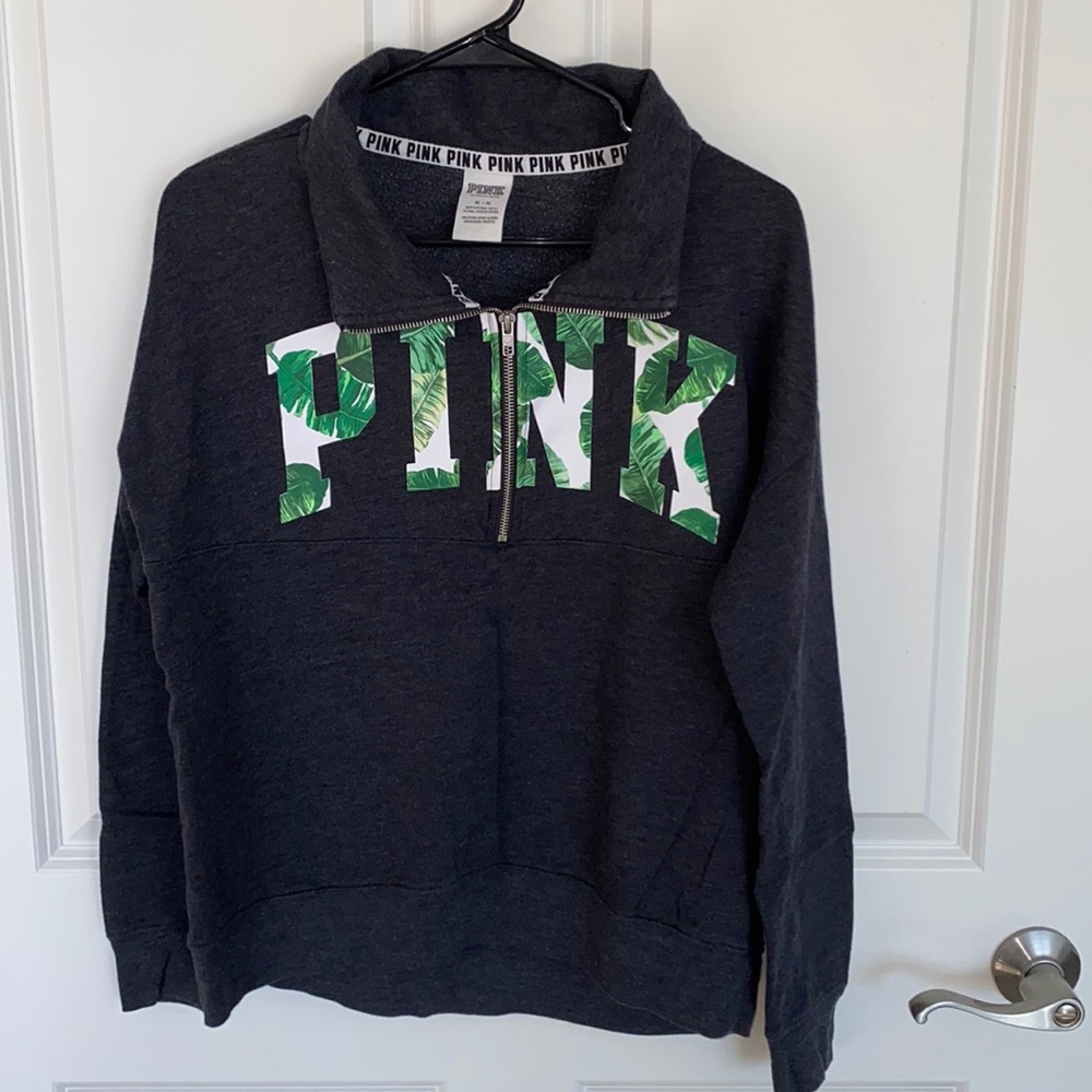 PINK tropical quarter zip sweatshirt